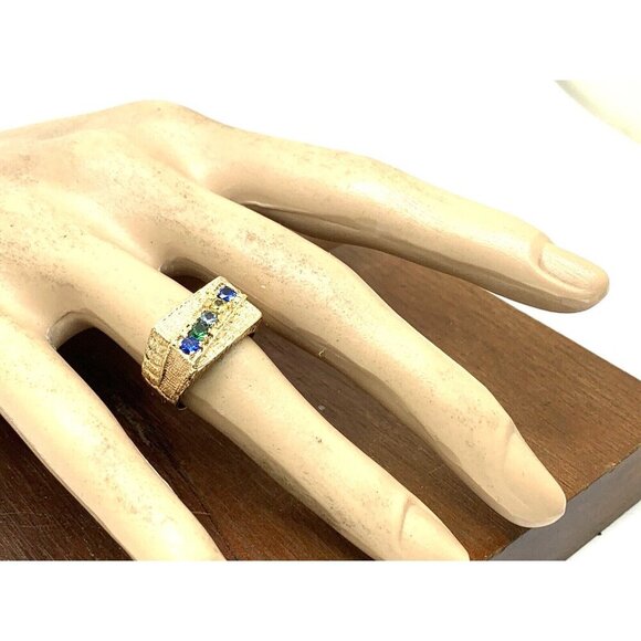 Statement Ring 10k Yellow Gold Cubic Zirconia Multi Color Gemstone Unisex Size 7 - Picture 7 of 14